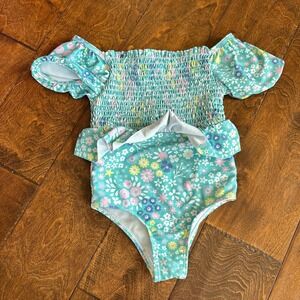 Tommy‎ Bahama Girls Swimsuit One Piece Green Floral Ruffle 24 Months